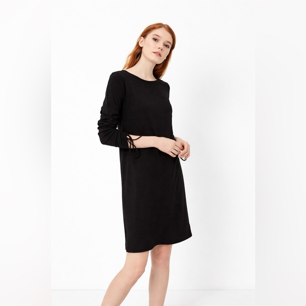 LOFT black soft bow tie bell sleeve casual dress✨